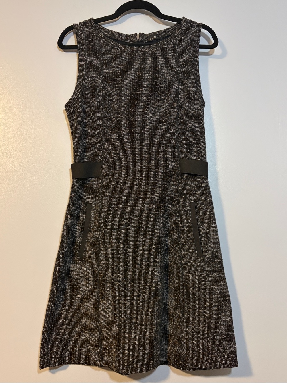 Theory Sleeveless A-Line Dress in Charcoal/Black Knit Pockets Lined M